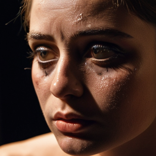 **

A close-up shot of a performer backstage, illuminated by a single spotlight. Their face reflects a mix of exhaustion and deep contemplation, eyes gazing into a mirror. Subtle makeup smudges and a partially removed costume hint at the emotional toll of the performance. The overall mood is introspective and thoughtful, emphasizing the artist's self-reflection after the show.

**