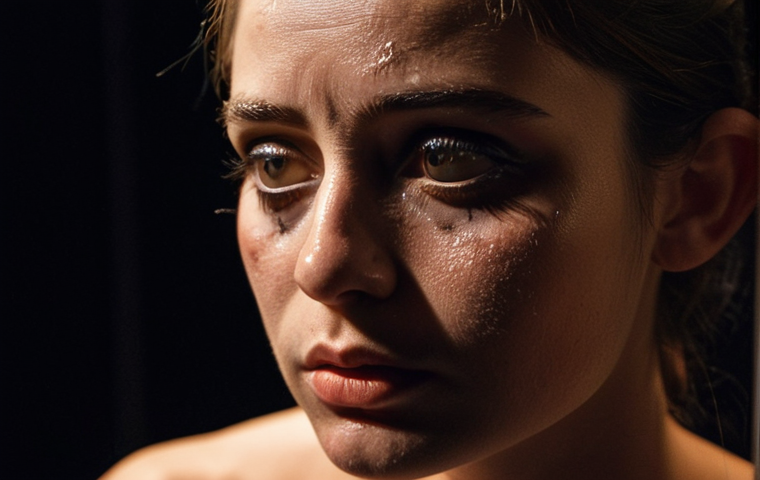 **

A close-up shot of a performer backstage, illuminated by a single spotlight. Their face reflects a mix of exhaustion and deep contemplation, eyes gazing into a mirror. Subtle makeup smudges and a partially removed costume hint at the emotional toll of the performance. The overall mood is introspective and thoughtful, emphasizing the artist's self-reflection after the show.

**