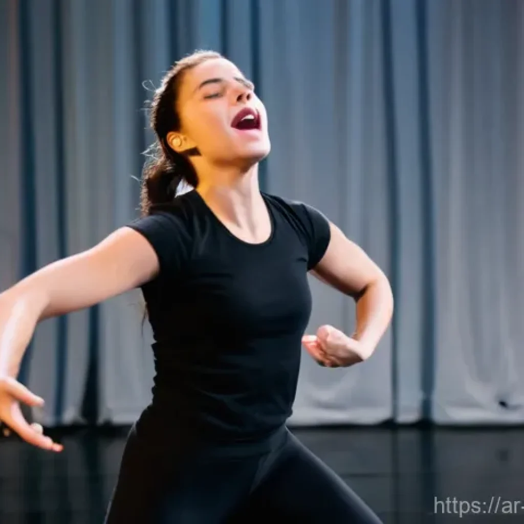 뮤지컬 배우 운동과 체력 관리 - **Prompt:** "A musical theatre performer, female, in her late 20s, with a determined expression, eng...