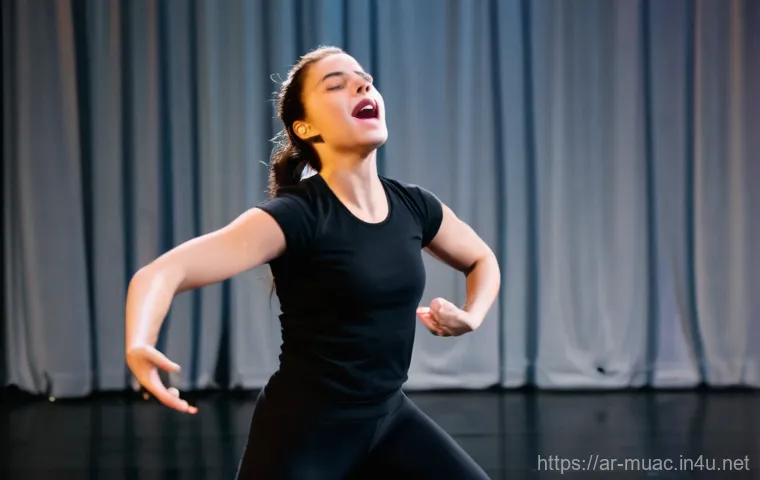 뮤지컬 배우 운동과 체력 관리 - **Prompt:** "A musical theatre performer, female, in her late 20s, with a determined expression, eng...