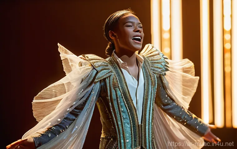 뮤지컬 배우의 감정 일기 작성법 - **Prompt:** A dynamic scene depicting a musical performer experiencing emotional transformation. On ... 뮤지컬 배우의 감정 일기 작성법 - **Prompt:** A dynamic scene depicting a musical performer experiencing emotional transformation. On ...