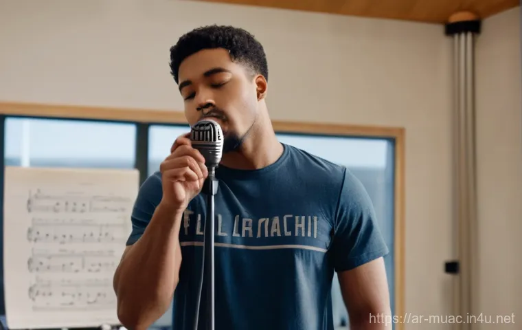 뮤지컬 배우의 무대 속 작은 팁 - **Character Immersion and Emotional Depth:**
    "A female actress stands alone on a dimly lit theat...