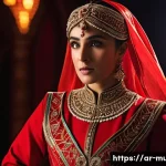 뮤지컬 배우와 의상 디자이너의 협력 - A theatrical costume featuring vibrant red fabrics symbolizing power and anger, designed with lightw...