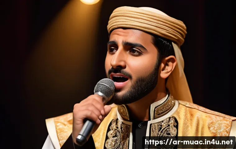 뮤지컬 배우로 성공한 스타들의 비결 - A Middle Eastern male musical theater performer on stage, wearing traditional yet modern theatrical ...