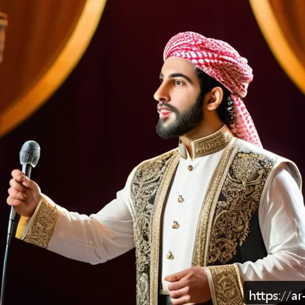 뮤지컬 배우 이력서 작성법 - A professional Middle Eastern male musical theatre actor in his late 20s, wearing elegant modern sta...